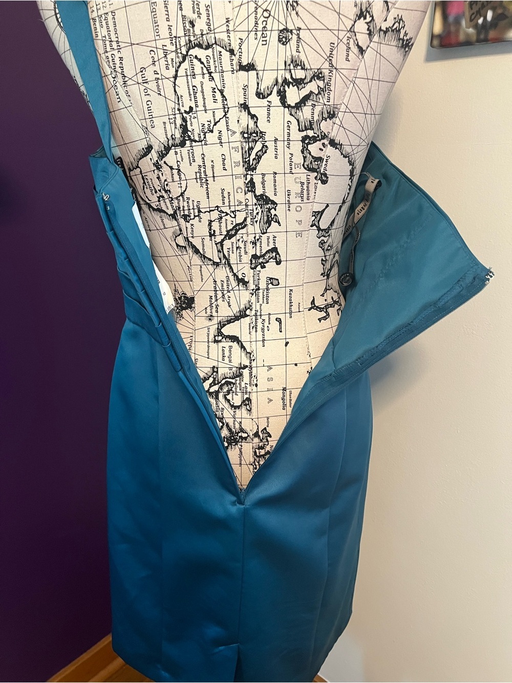 Alfred Angelo Teal One-Shoulder Satin Sheath Dress - Picture 8 of 9